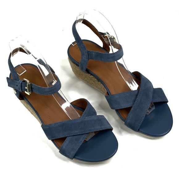 Geox Respira Ischia Corda Blue Suede Espadrille Wedge Sandals Sz. EU 39.5 US 9.5 - Picture 1 of 11